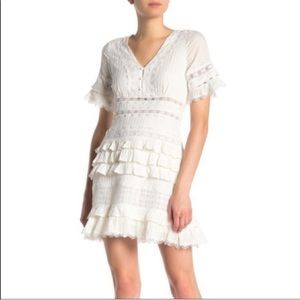 NWT Allison New York White Lace Ruffle Mini Dress S Bridal bachelorette a-line